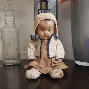 Rare-Antique Jointed Composition Doll with Knit Outfit